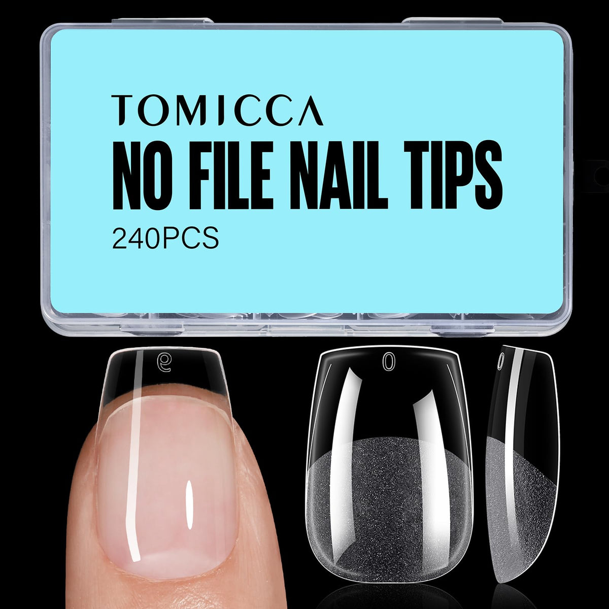 Uñas TOMICCA con forma ataúd extra corto de 240 piezas para bricolaje en casa.