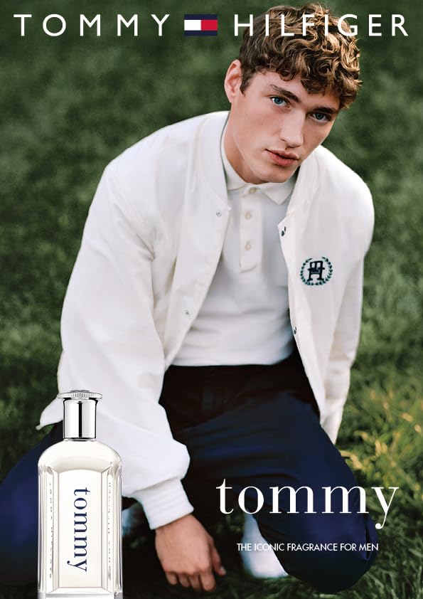 Angled bottle view highlights sleek Tommy for Men design.