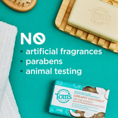 Tom's of Maine Creamy Coconut soap dermatologist-tested to help maintain moisture.
