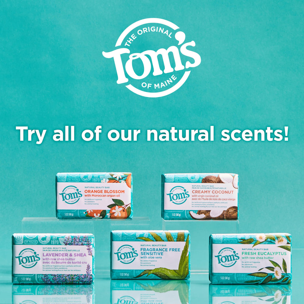 Raw shea butter in Tom's of Maine bar soap for moisturizing care.