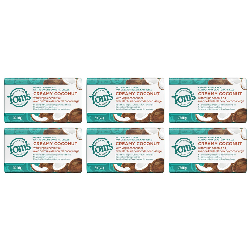 Six-pack of Tom's of Maine Creamy Coconut bars for family use.