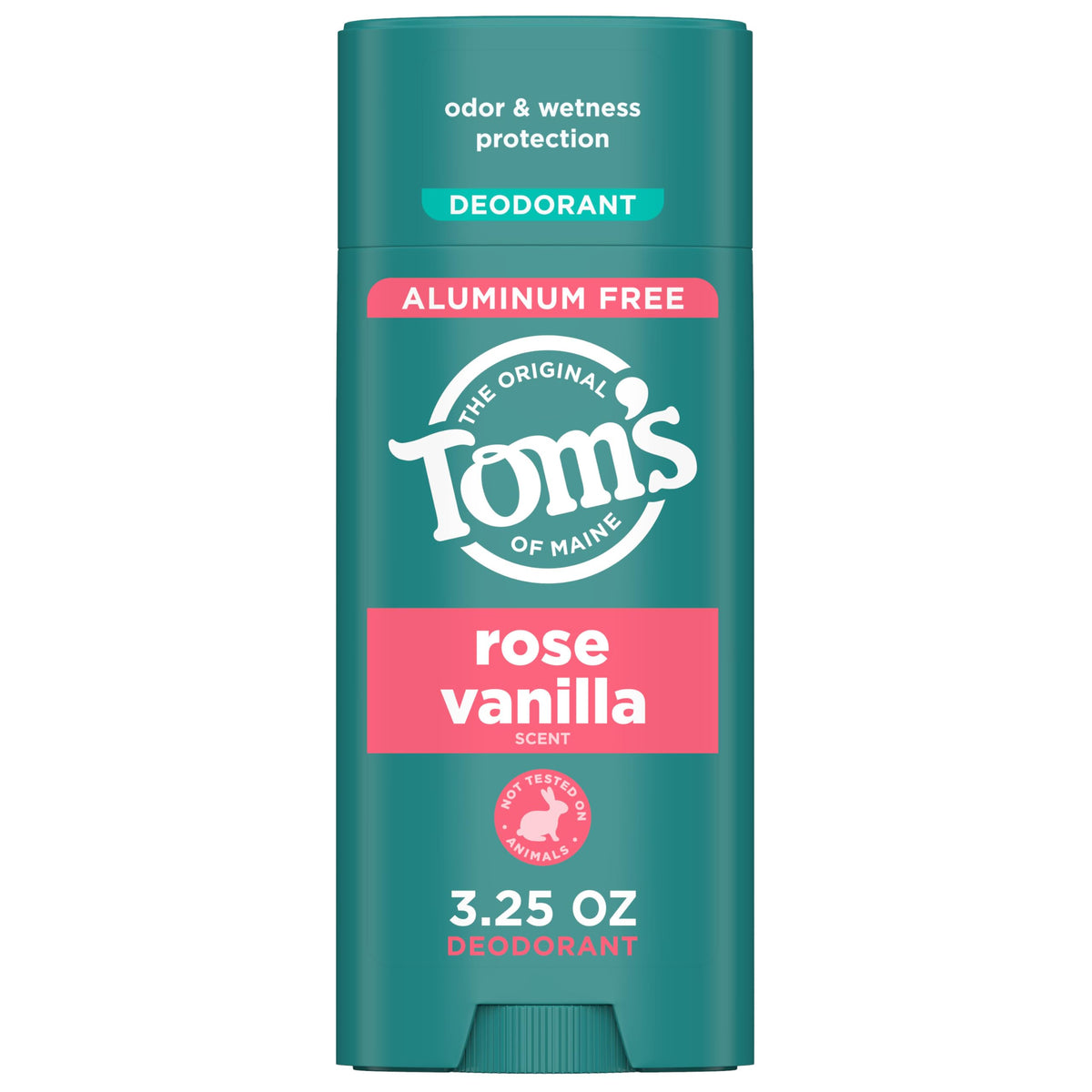 Tom's of Maine Rose Vanilla deodorant stick front view showing compact design for daily freshness