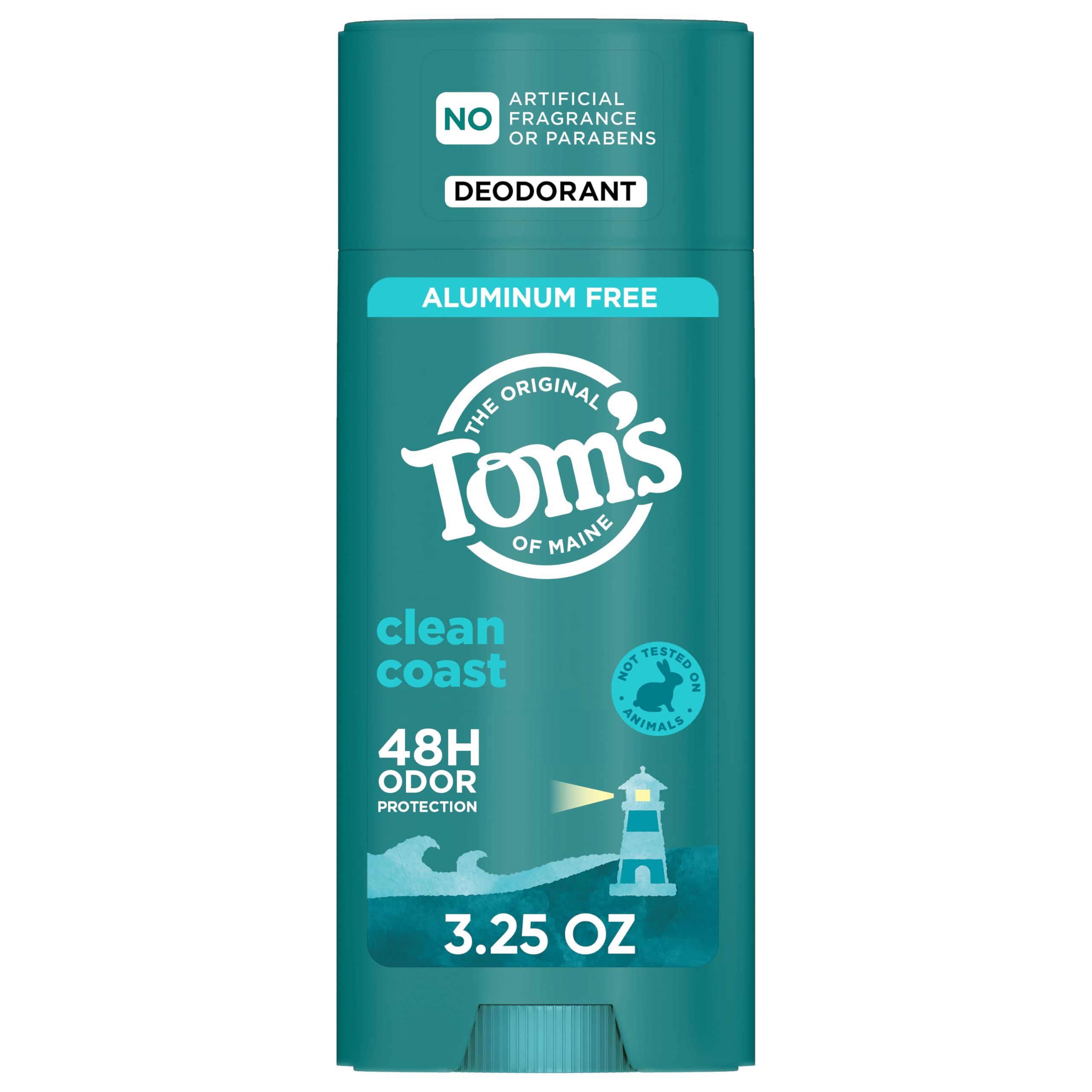 Tom's of Maine Clean Coast deodorant stick bottle for daily use and fresh scent