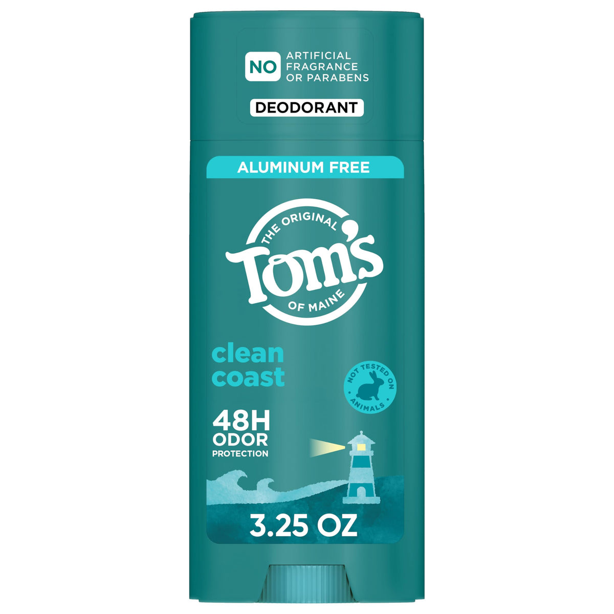 Tom's of Maine Clean Coast deodorant stick bottle for daily use and fresh scent