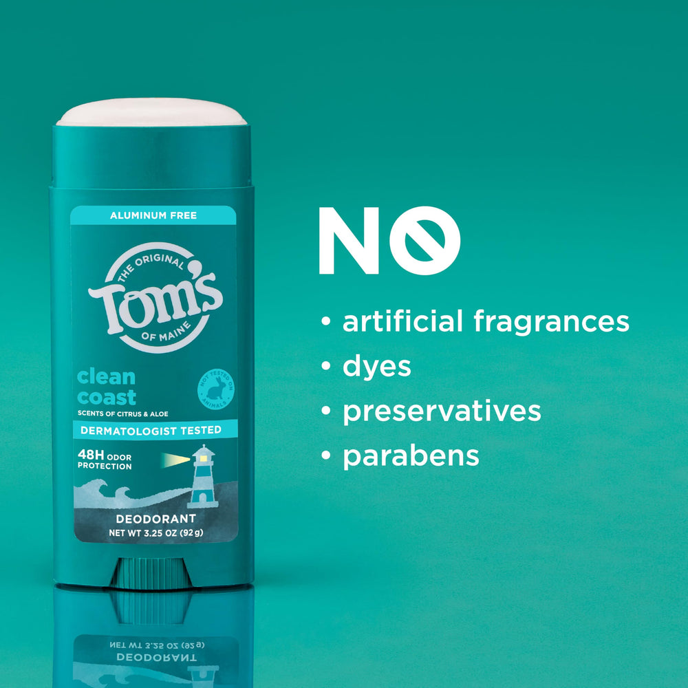 Tom's of Maine Clean Coast deodorant stick in use for daily freshness