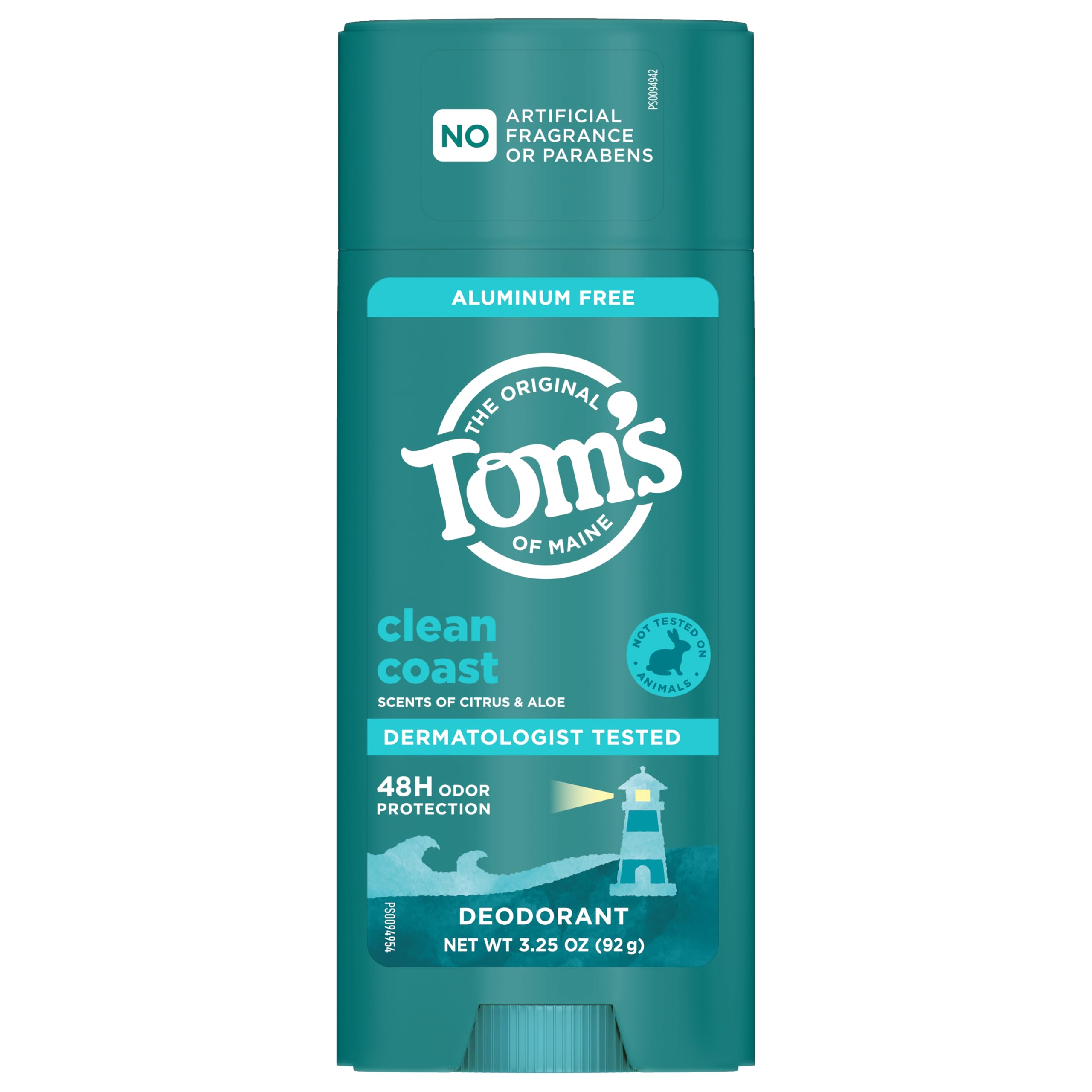 Tom's of Maine Clean Coast deodorant stick highlighting natural ingredients focus