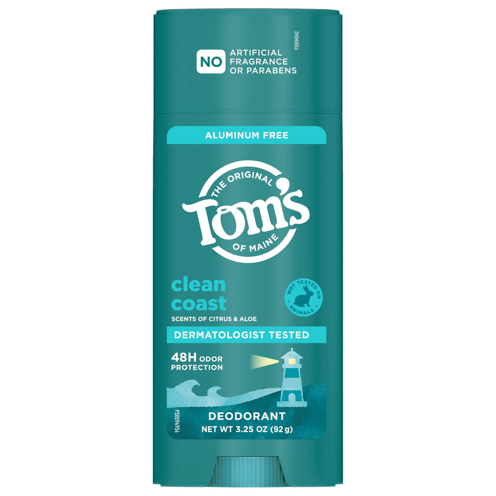 Tom's of Maine Clean Coast deodorant stick highlighting natural ingredients focus