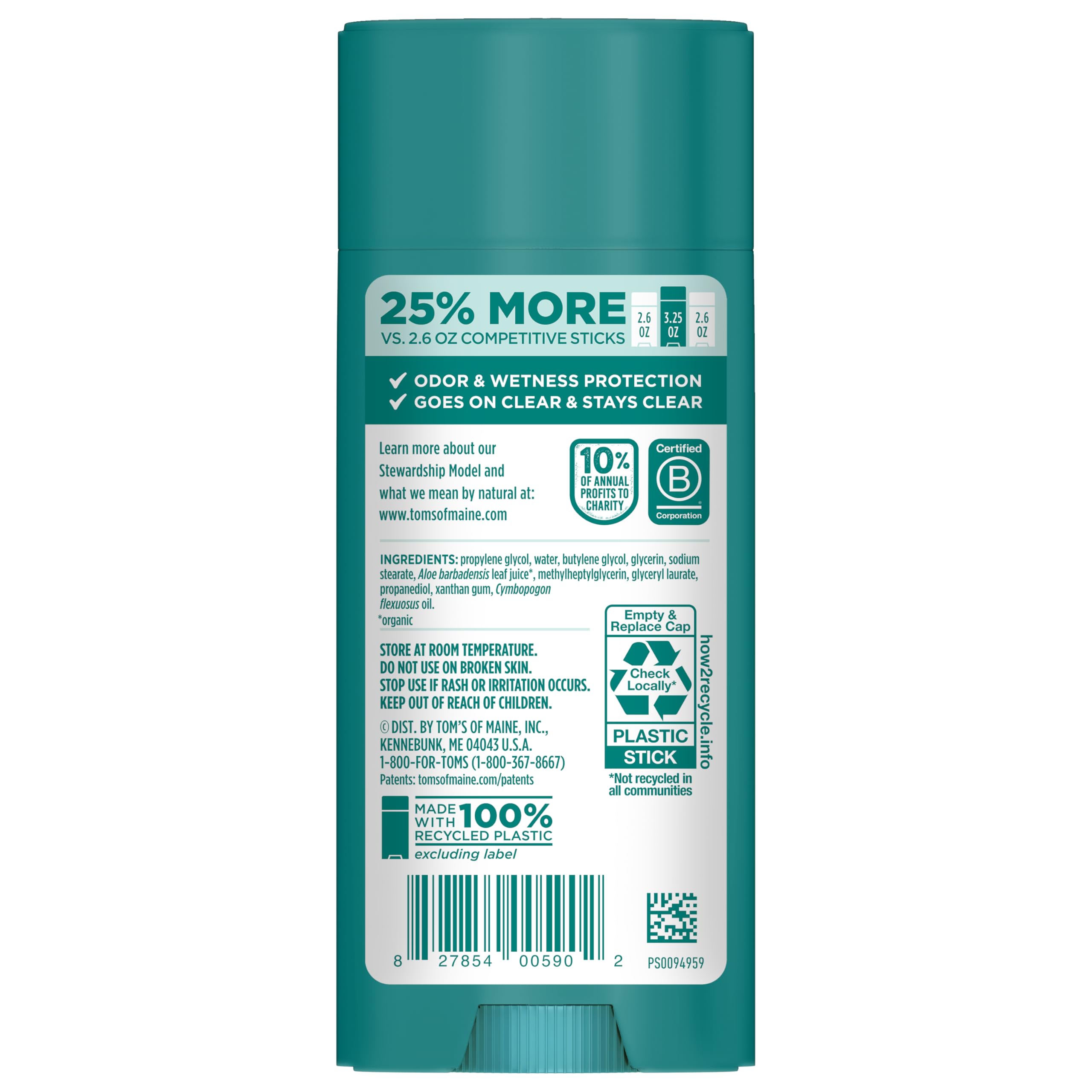Tom's of Maine deodorant stick unscented eco packaging suggests sustainability.