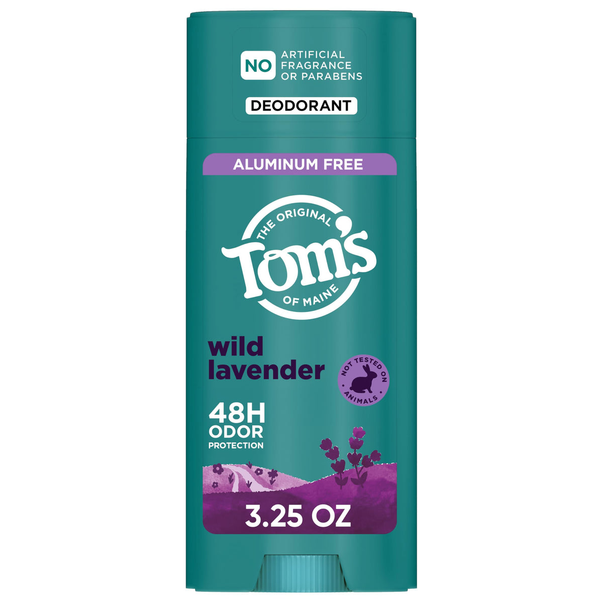 Tom's of Maine Wild Lavender deodorant stick closeup showcases premium formula and fresh scent