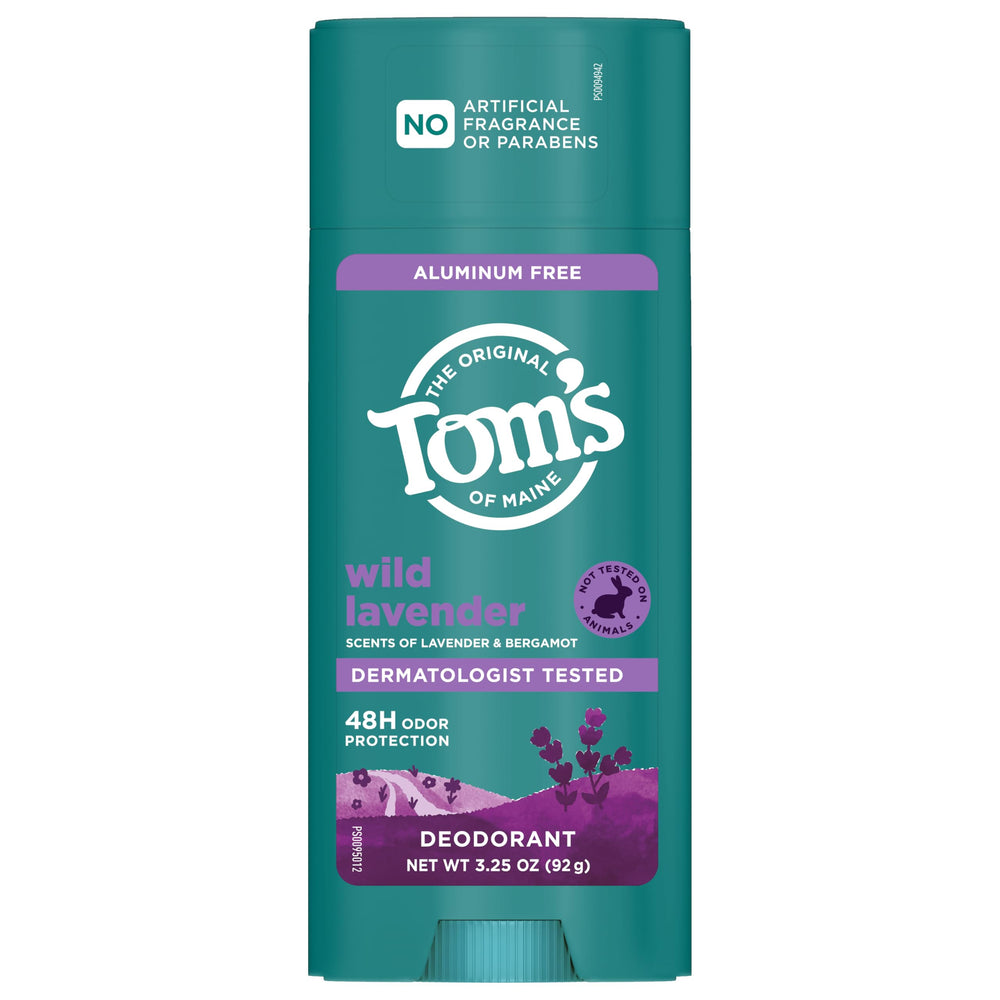 Tom's of Maine Wild Lavender travel-size deodorant stick ready for on-the-go