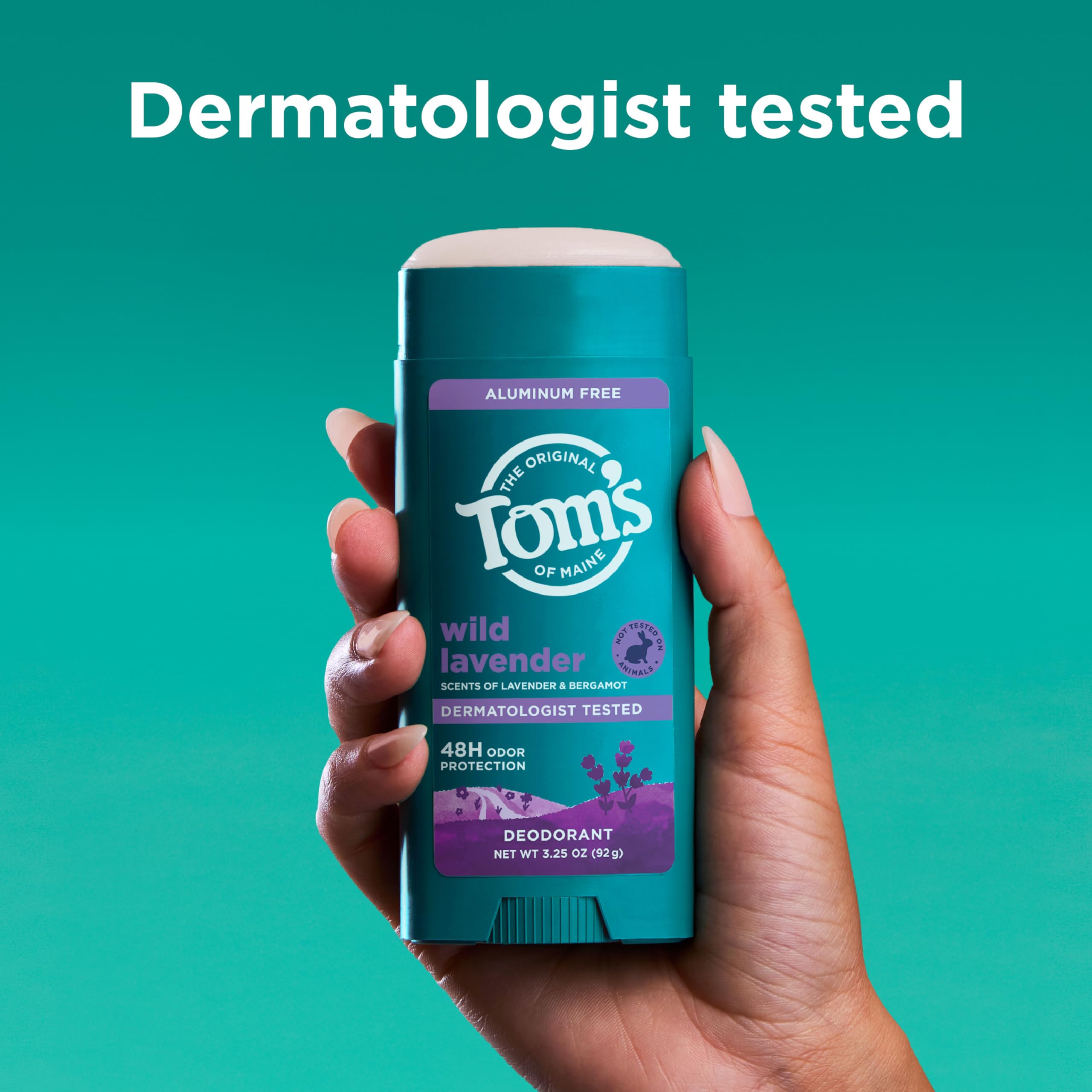 Tom’s of Maine Desodorante Lavanda, prueba dermatológica: cuidado suave para piel sensible.