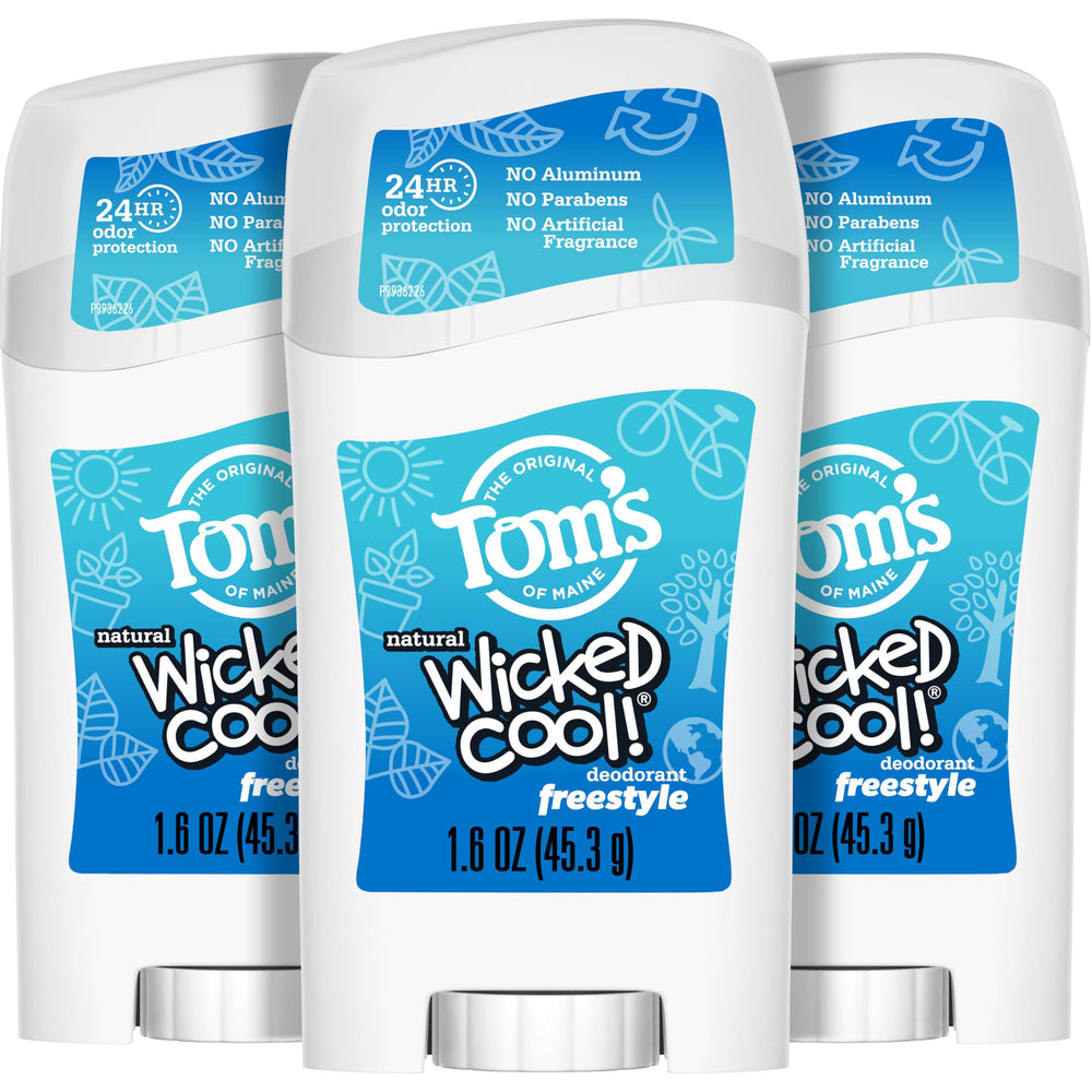 Tom’s of Maine Freestyle Wicked Cool, pack de 3 desodorantes para tweens, protección natural.