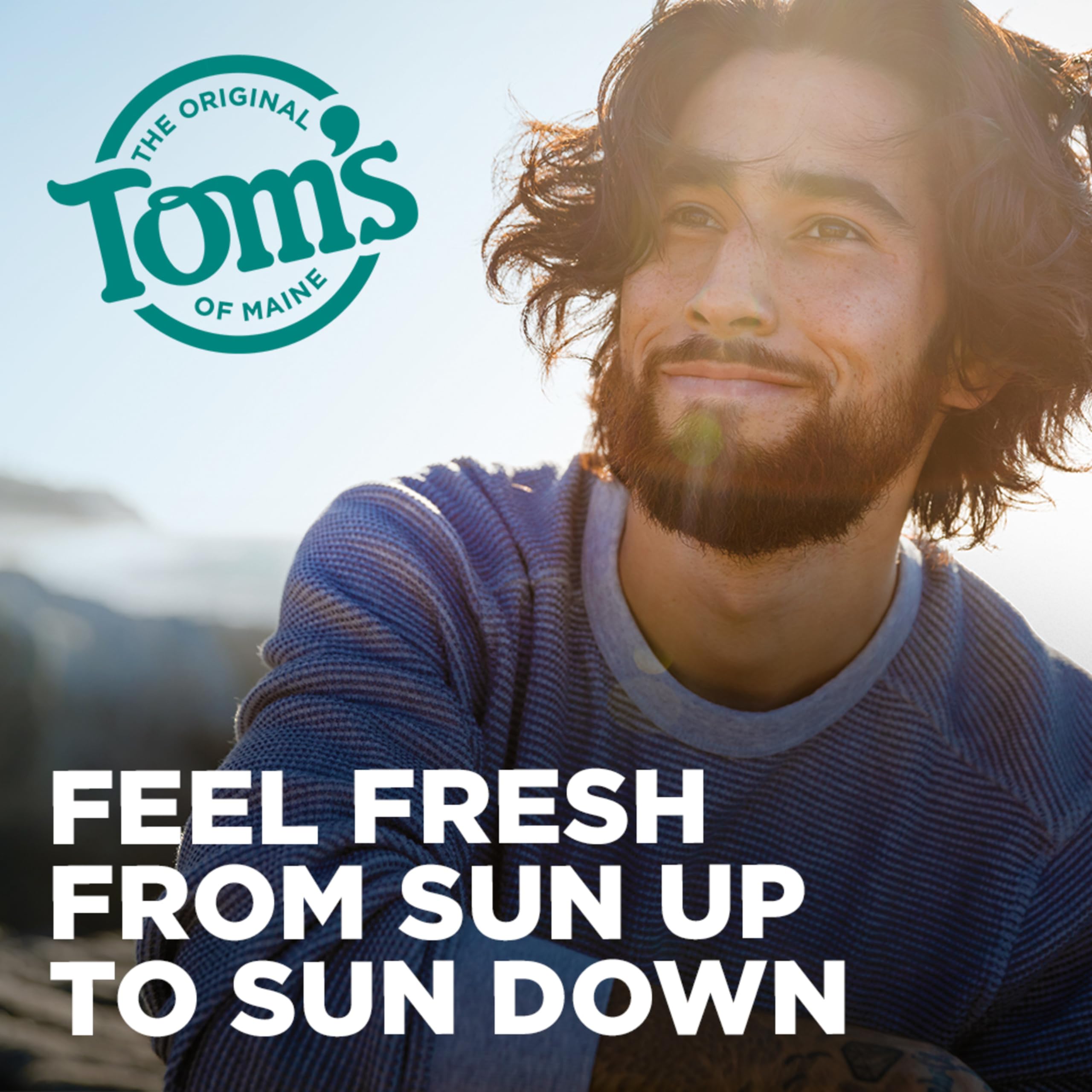 Tom's of Maine Mountain Spring deodorant stick ready for use, aluminum-free formula