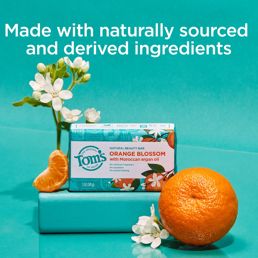 Close-up of orange blossom texture on Tom's of Maine bar soap.