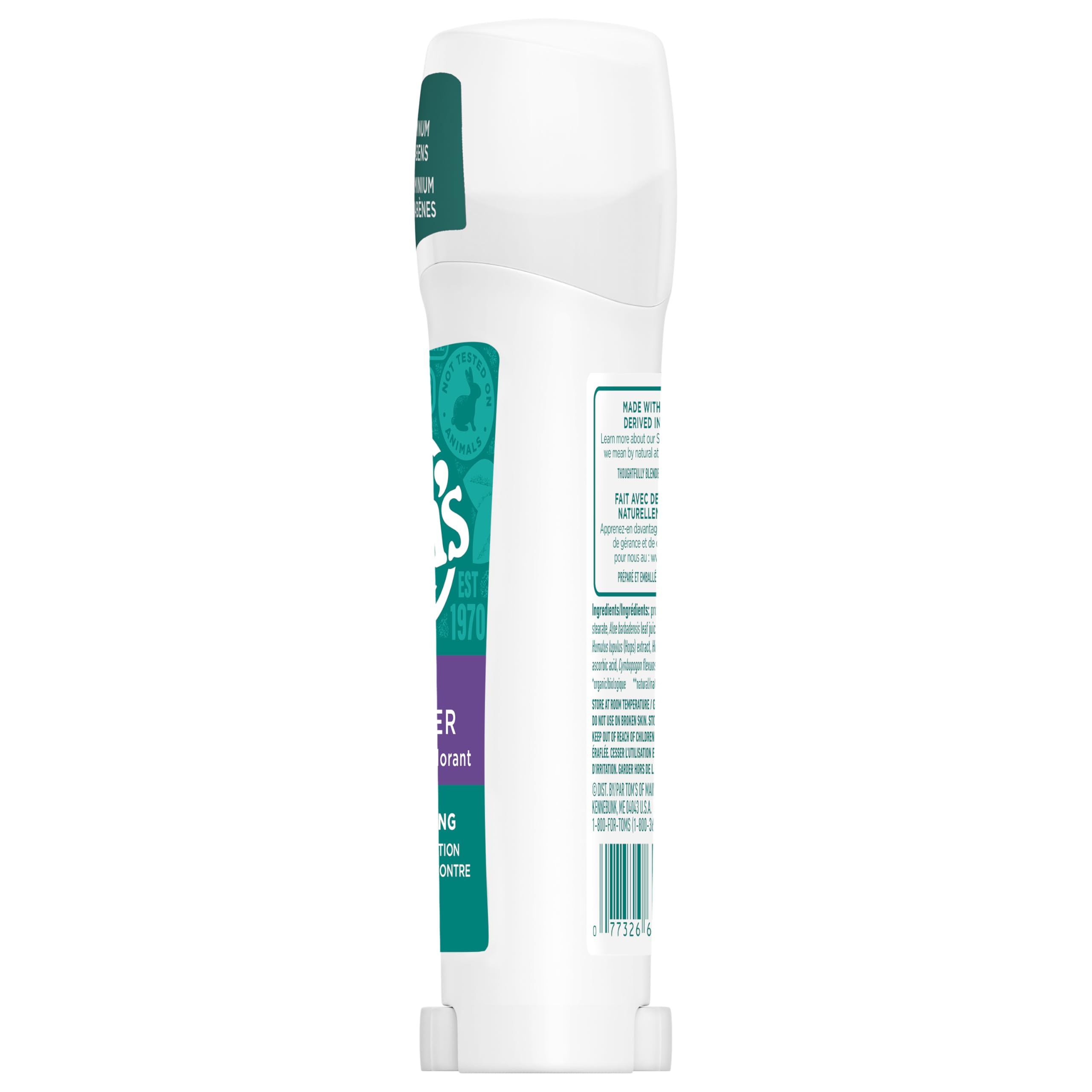 Graphic shows 24-hour odor protection for Tom's deodorant.