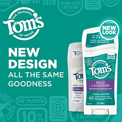 Tom's of Maine Wild Lavender deodorant stick tilted for easy grasp.
