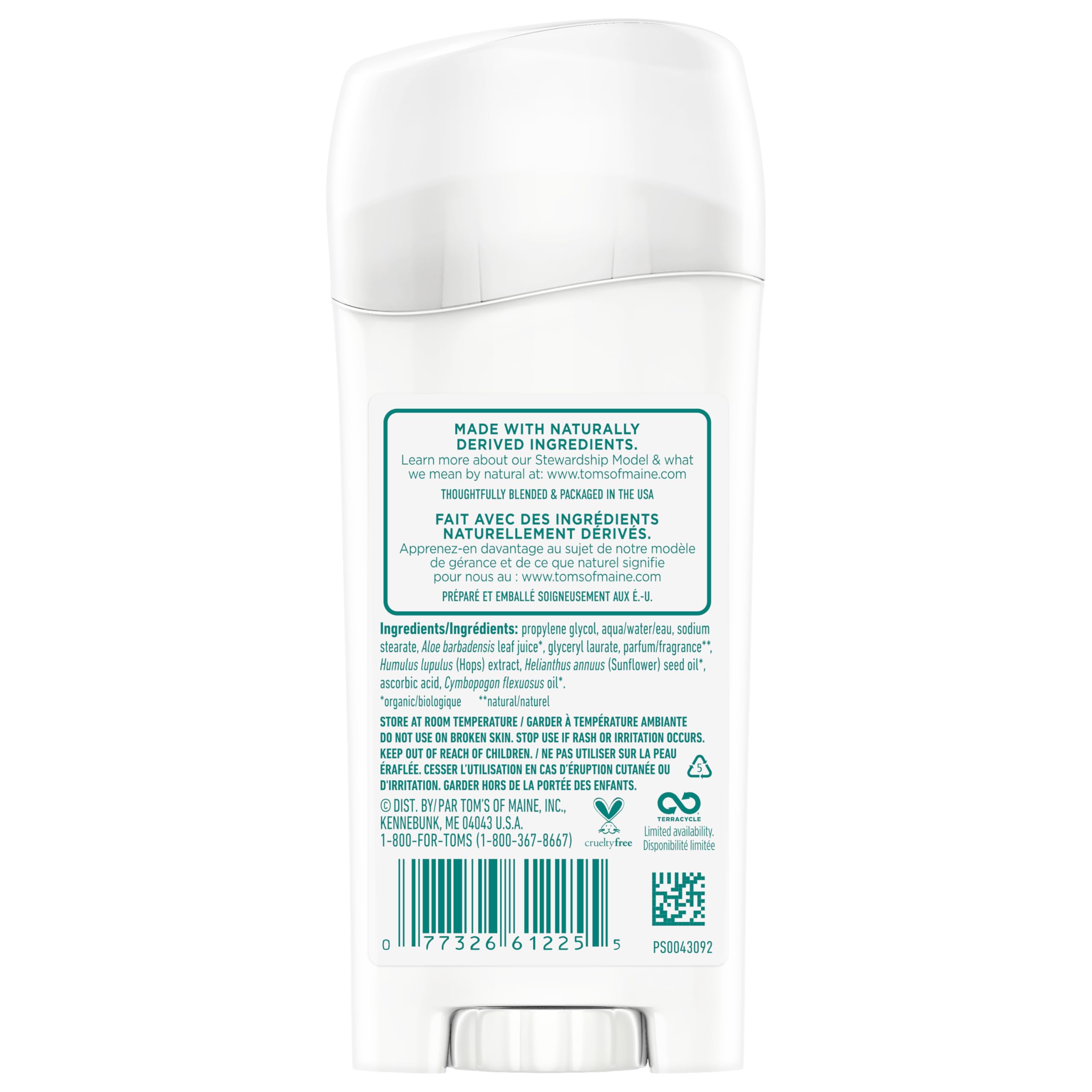 Top-view shot of Tom's of Maine Wild Lavender deodorant stick.