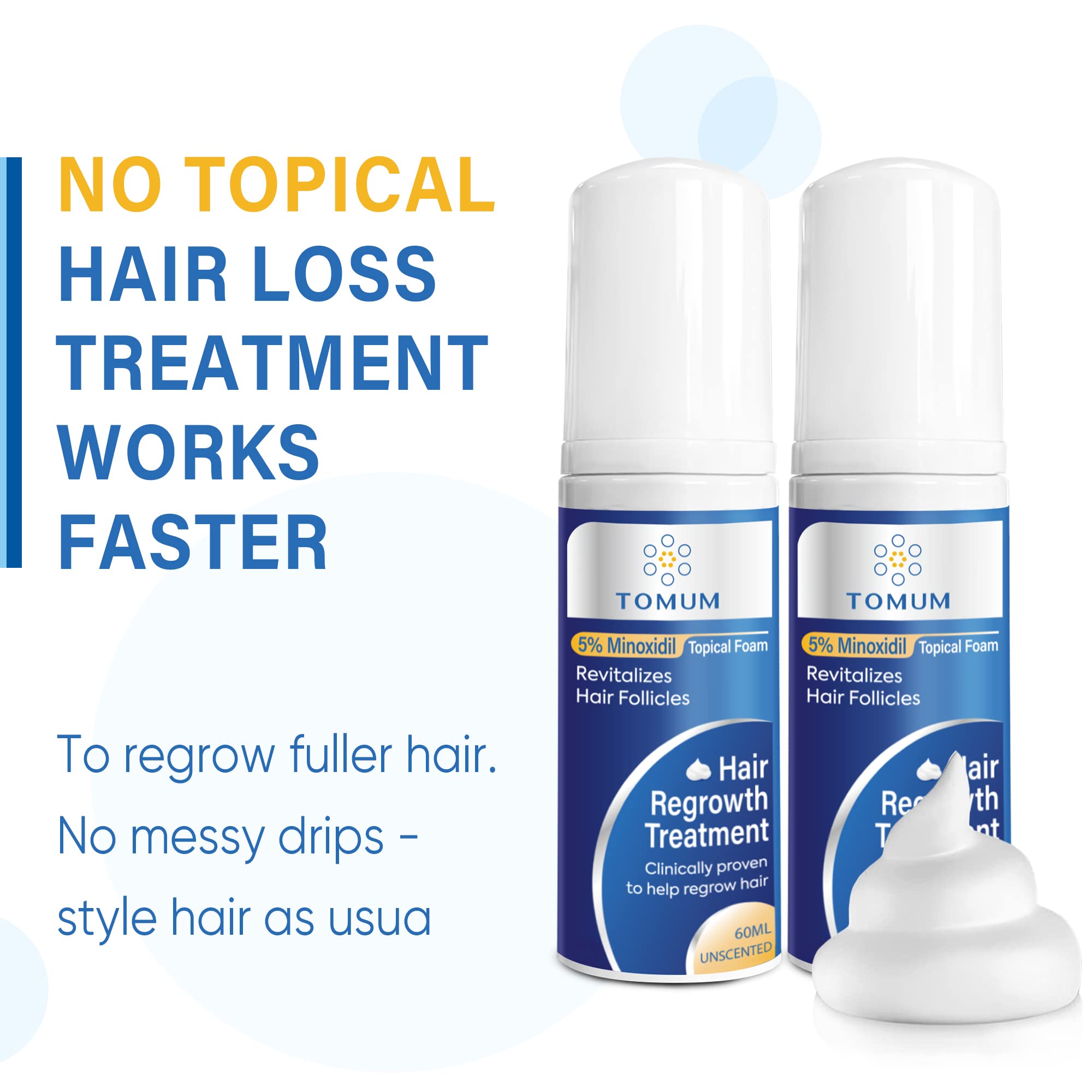 TOMUM 5% Minoxidil Foam targets the crown area for fuller-looking hair.
