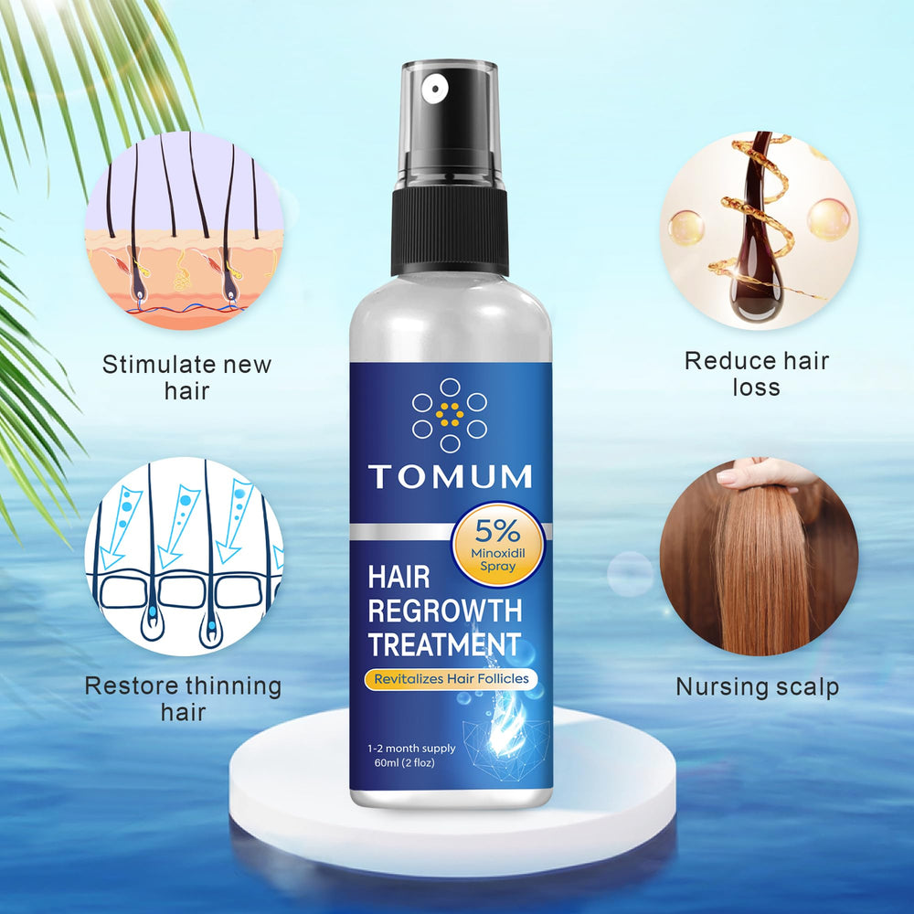 Tomum Minoxidil bottle with ingredients label highlighting the 5% formula.