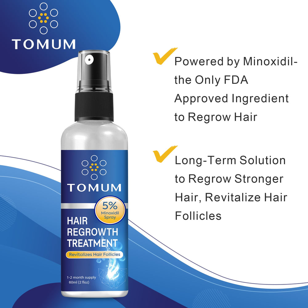 Tomum Minoxidil spray in use during routine application for regrowth support.
