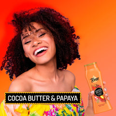 Tone Body Wash Cocoa Butter Papaya essence bottle emphasizes moisturizing ingredients.