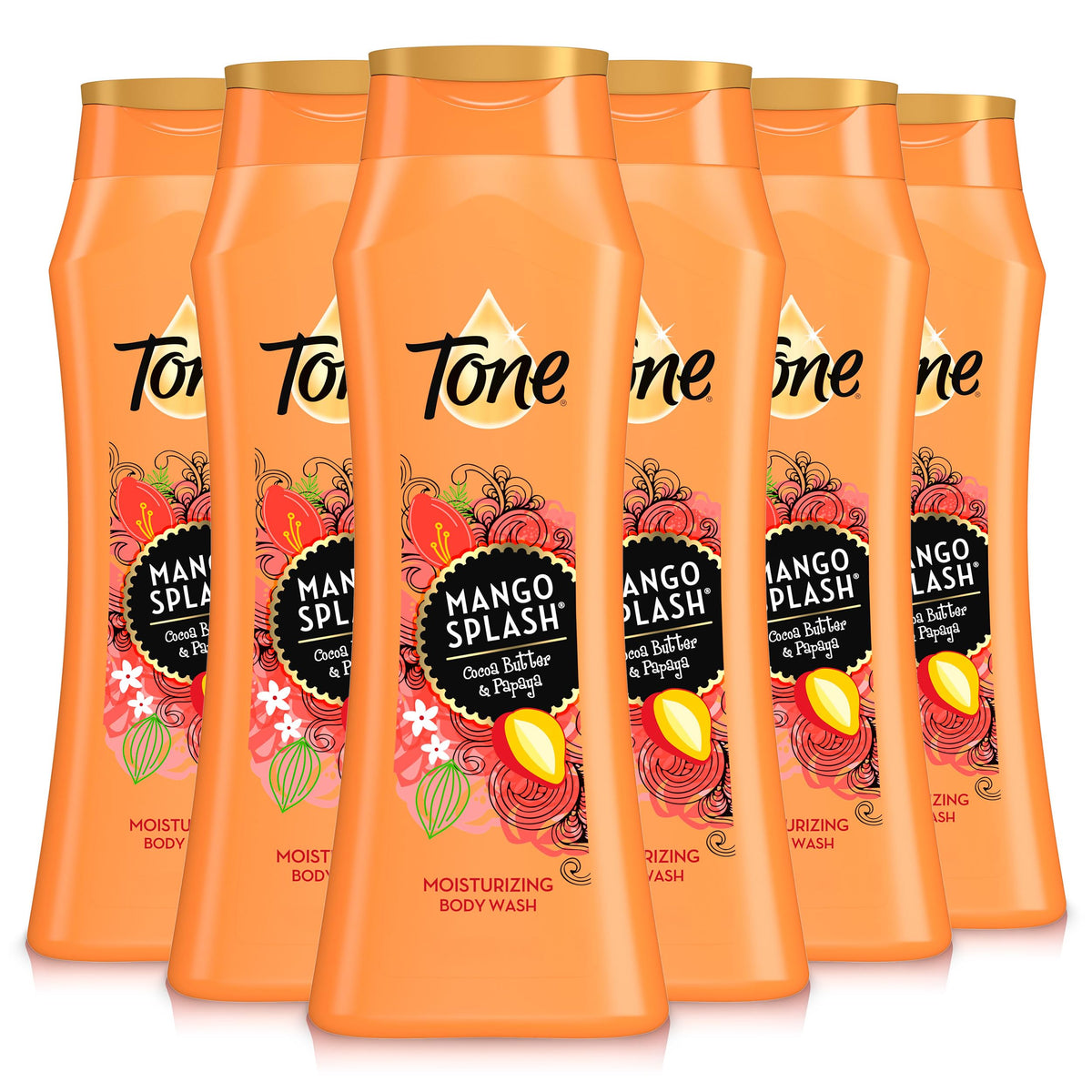Tone Body Wash Mango Splash bottle highlighting tropical fragrance and moisturizing lather.