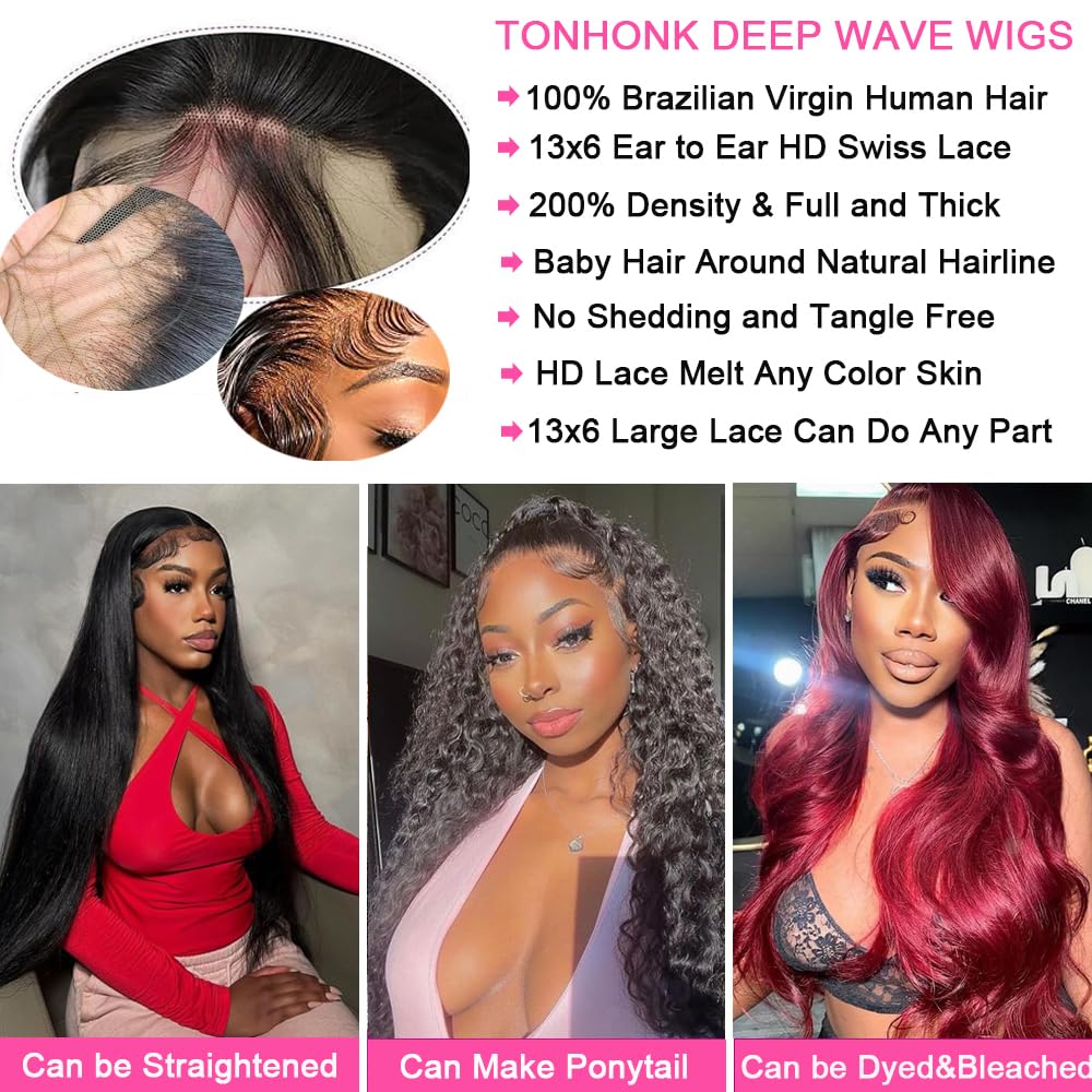 TONHONK 13x6 HD lace front wig offers breathable, seamless skin blending.