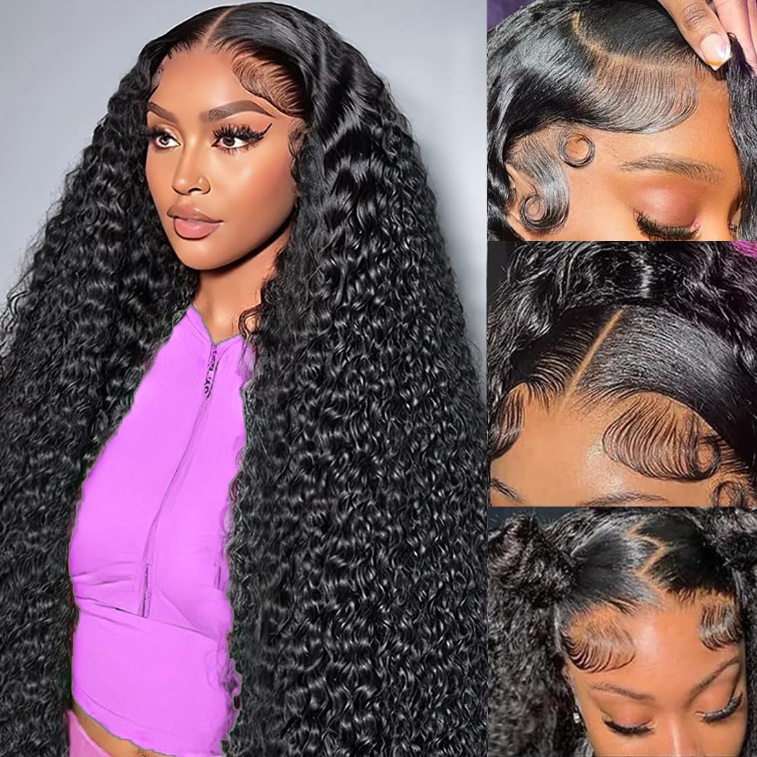 TONHONK 30-inch deep wave lace front wig front view with natural hairline for versatile styling.