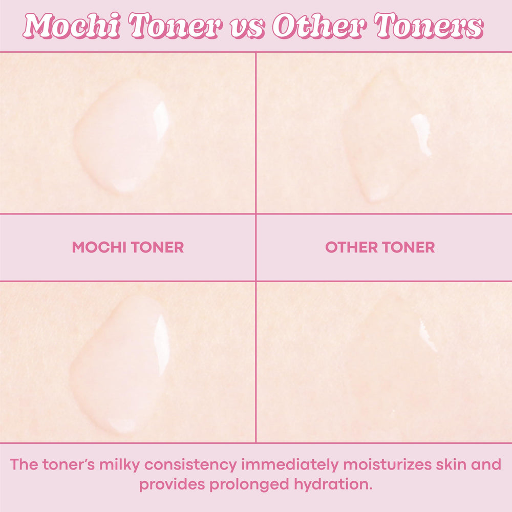 TONYMOLY Mochi Milky Toner Cica Panthenol Hyaluronic acid highlighting hydration.