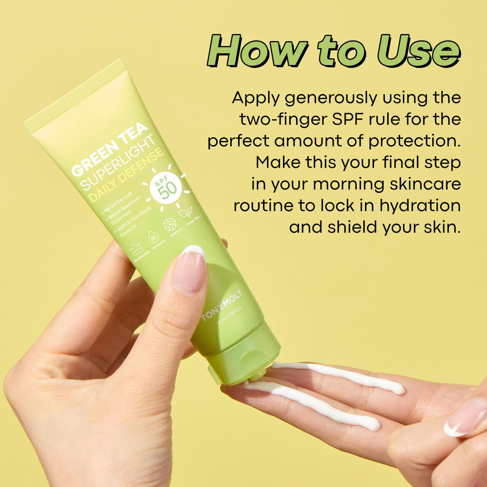 TONYMOLY Green Tea Sunscreen ingredients close-up featuring hyaluronic acid and niacinamide.
