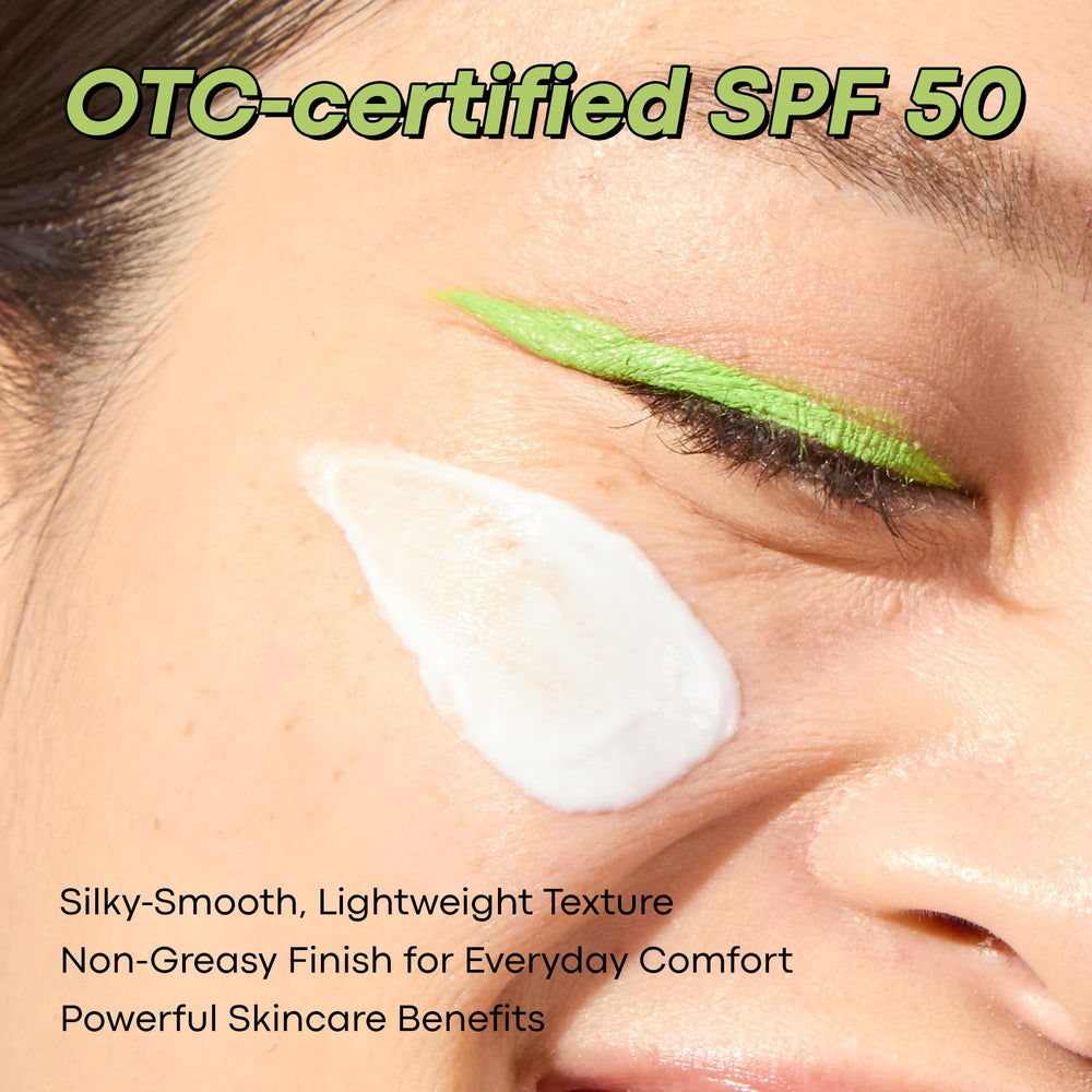 TONYMOLY Green Tea Sunscreen bottle label displaying SPF 50.