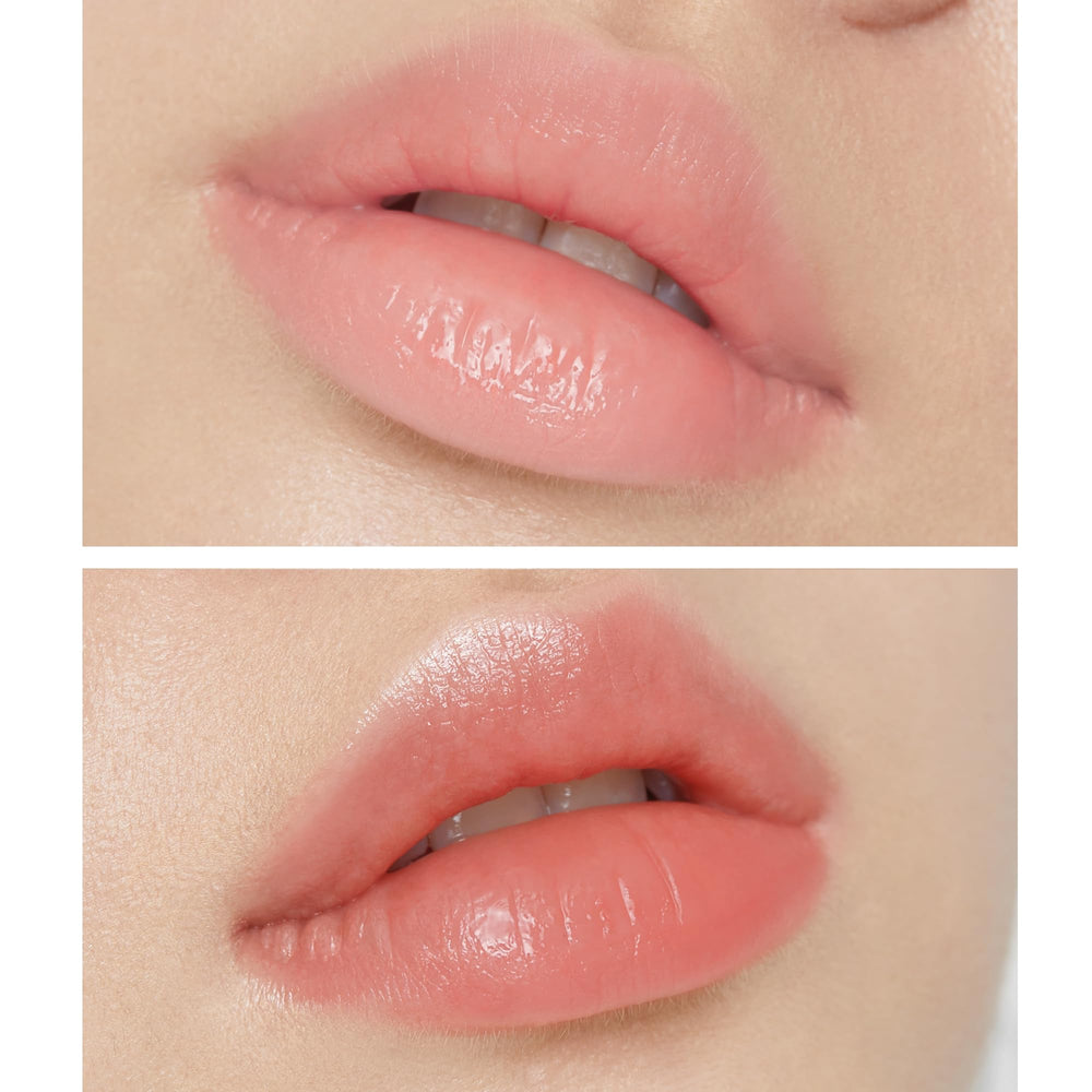 TONYMOLY Petit Bunny Lip Gloss Peach sheen on lips adds hydration and glossy color.