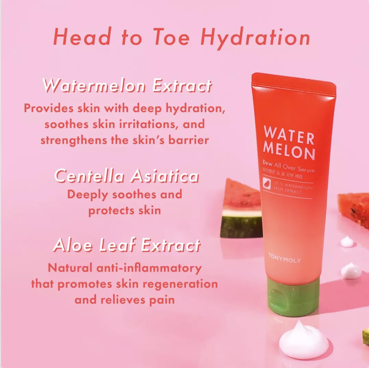 TONYMOLY suero de sandía: ingredientes clave sandía para hidratación suave.