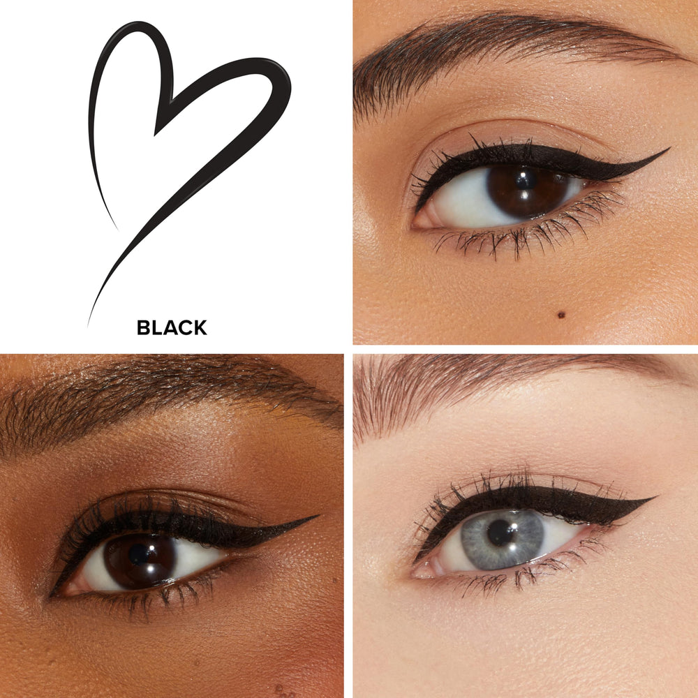 Too Faced smudge-proof eyeliner on eye close-up highlights durability.