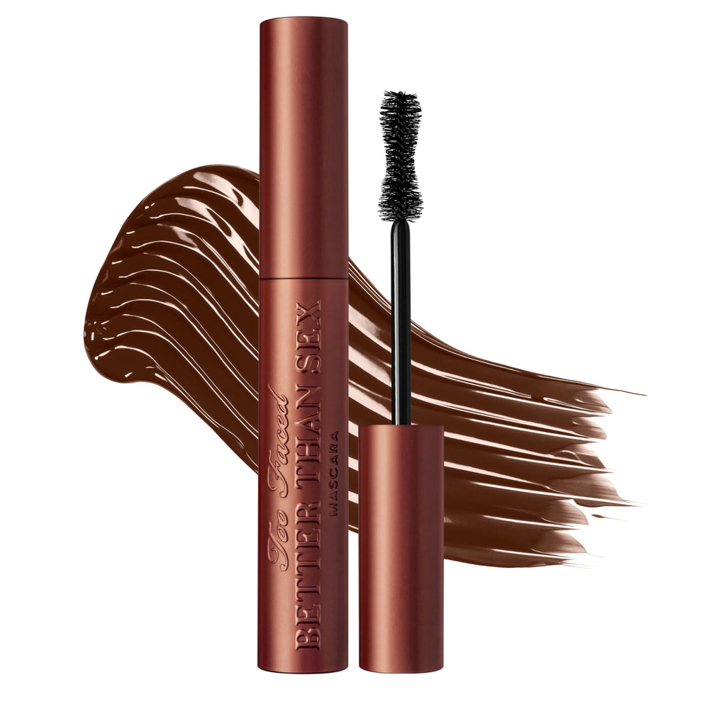Too Faced Better Than Sex Mascara brush close-up showing dramatic volume.
