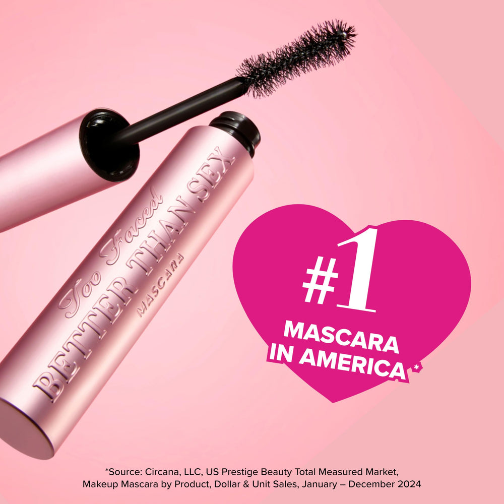 Detail of Too Faced mascara tube highlighting luxe black finish
