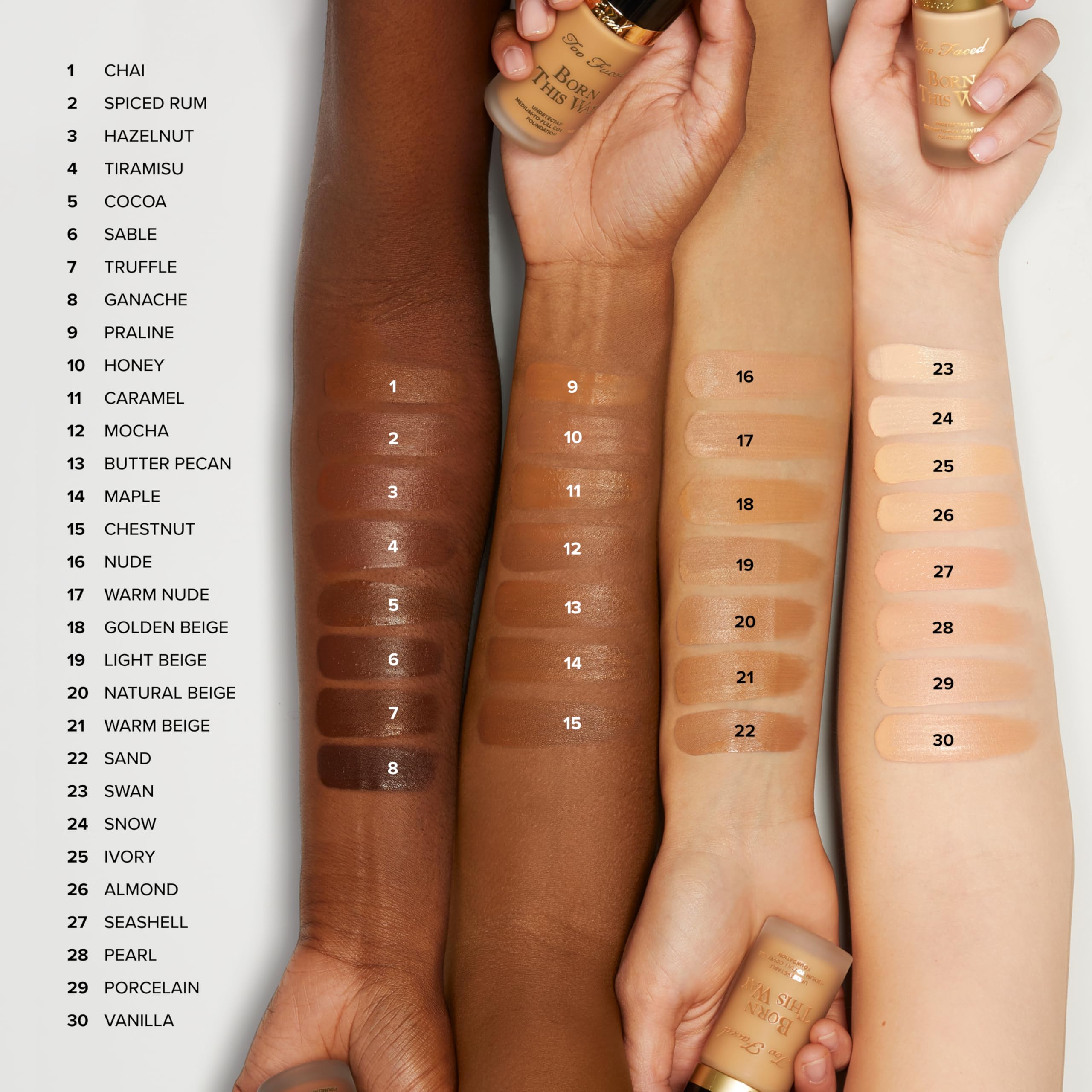 Too Faced Born This Way 24h wear test photo demonstrates durable, fade-resistant coverage.