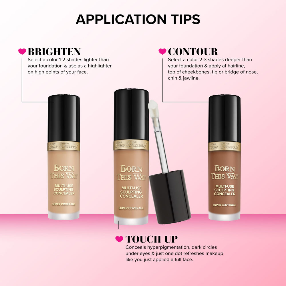 Too Faced Born This Way Concealer Almond photo-friendly finish.