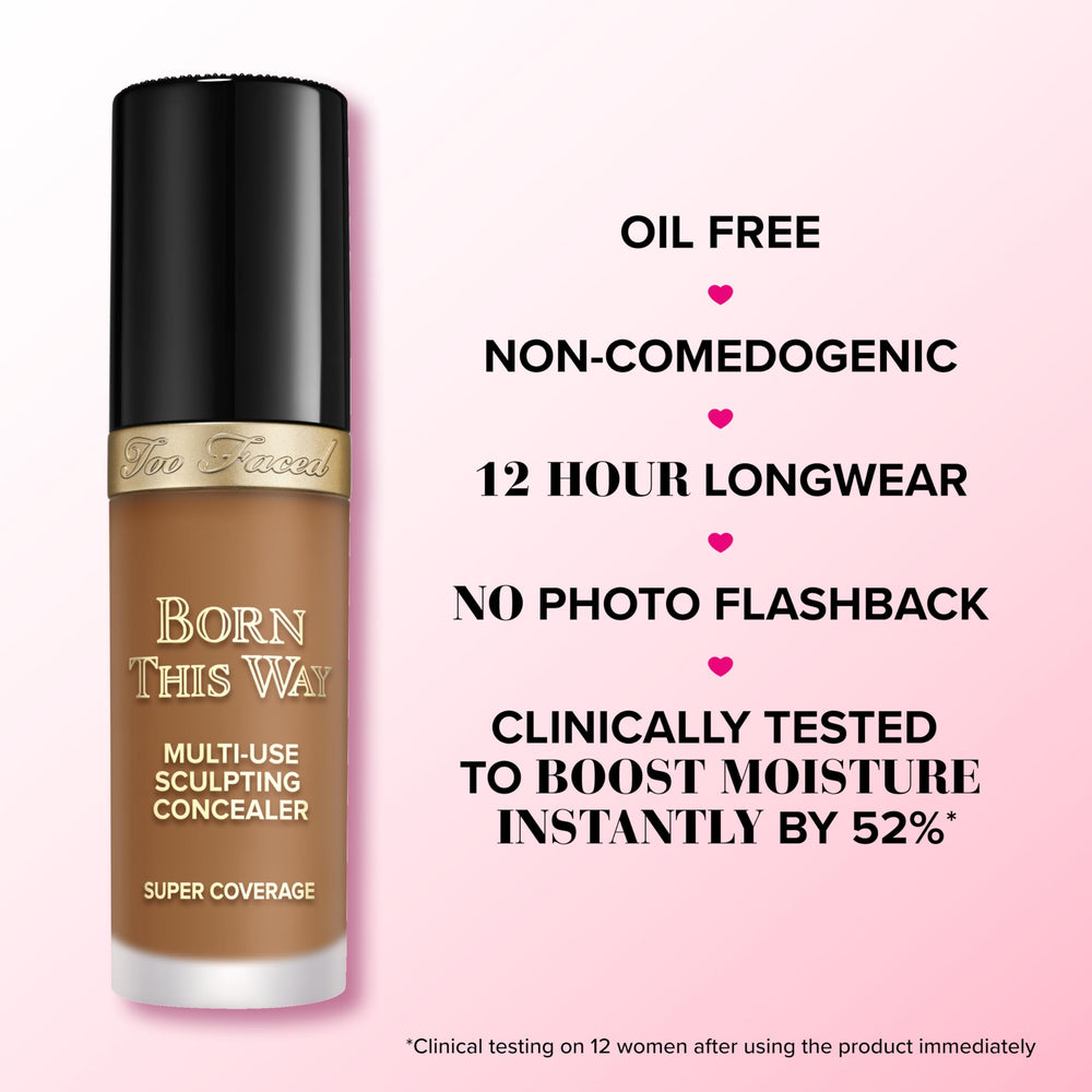 Under-eye application of Too Faced Born This Way concealer brightens and blends smoothly.