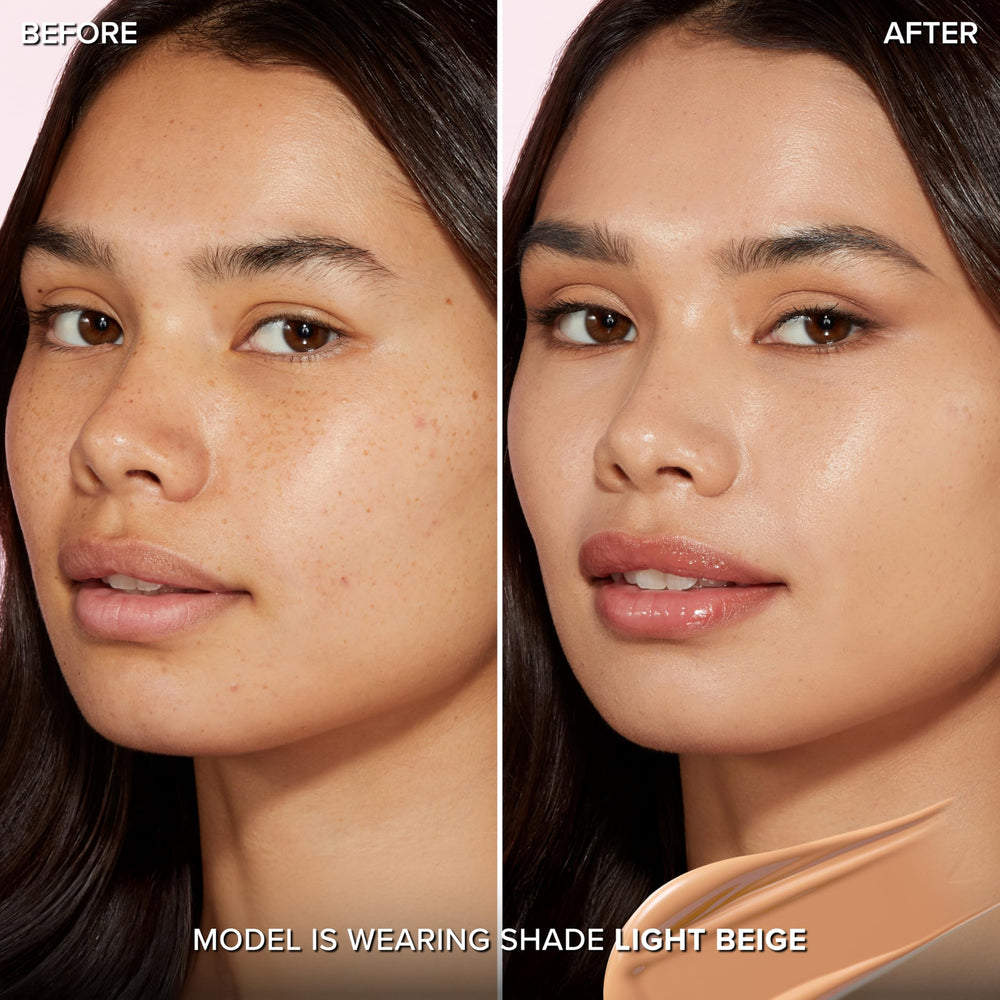 Too Faced Born This Way foundation being blended for a seamless, weightless feel.