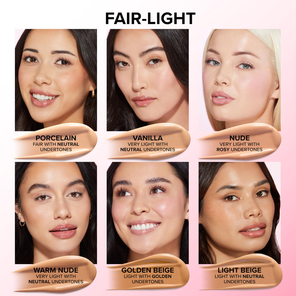 Too Faced Born This Way natural finish on skin demonstrates 24-hour wear potential.
