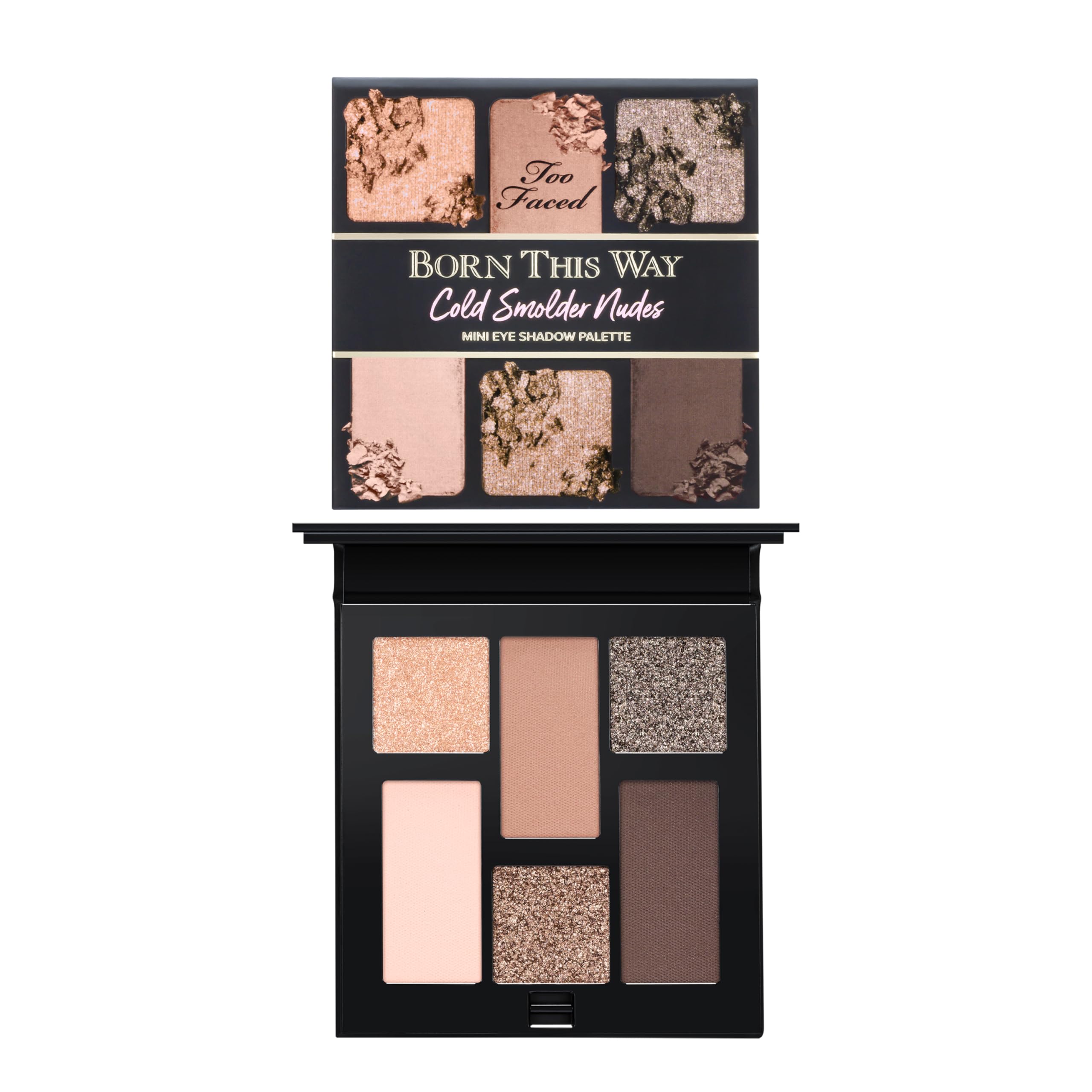 Too Faced Born This Way Natural Nudes Mini Palette with compact mirror for travel-ready looks.