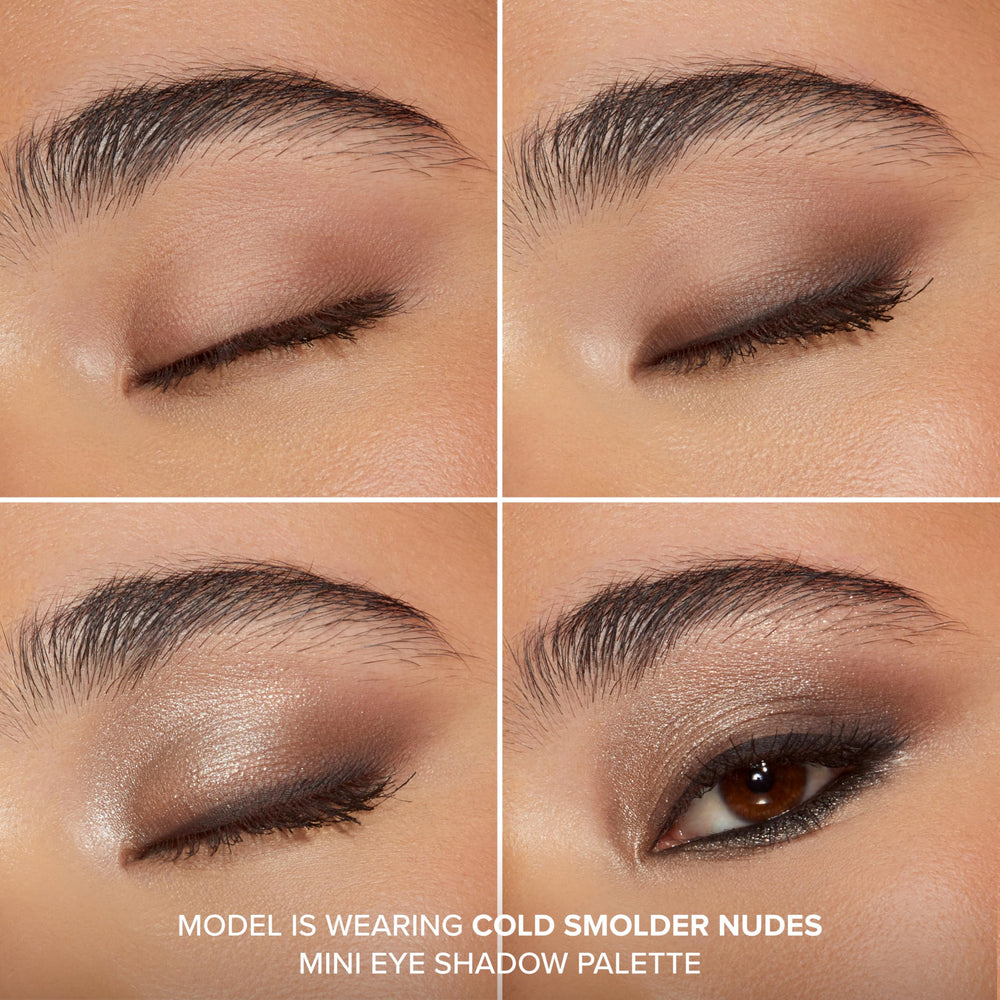 Compact design with secure snap closure keeps makeup neat.