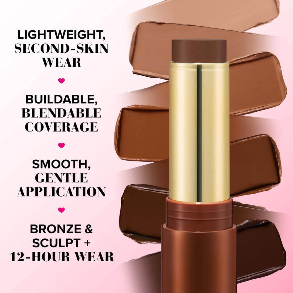 Too Faced Chocolate Soleil Melting Bronzer Stick on cheek demonstrates subtle sculpt and glow.