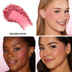 Too Faced Cloud Crush Blurring Blush swipe on cheek, showing seamless blend.