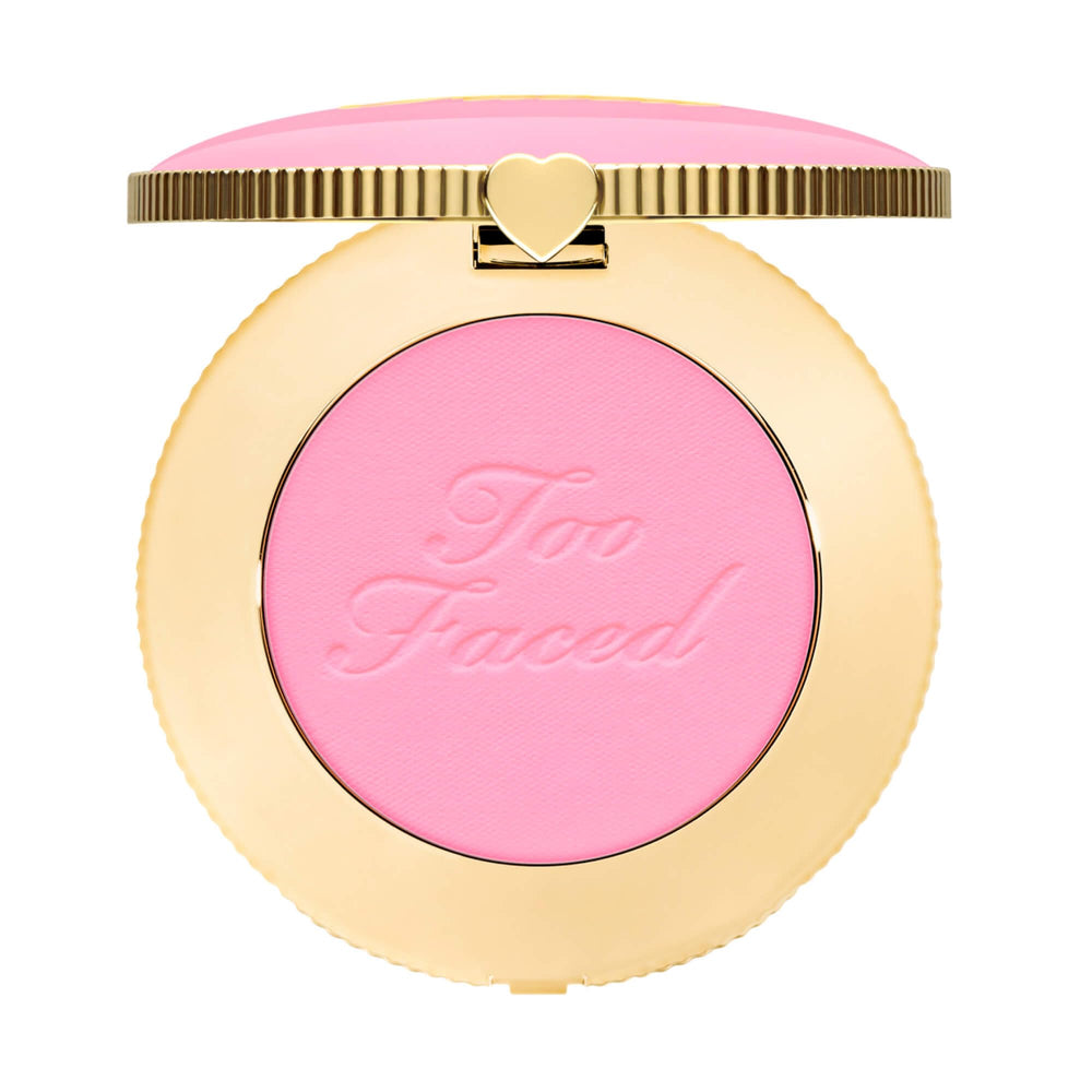 Too Faced Cloud Crush Blurring Blush compact shows airy, diffused color on cheeks.
