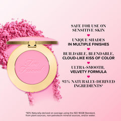 Too Faced Cloud Crush Blurring Blush velvet finish on cheeks.