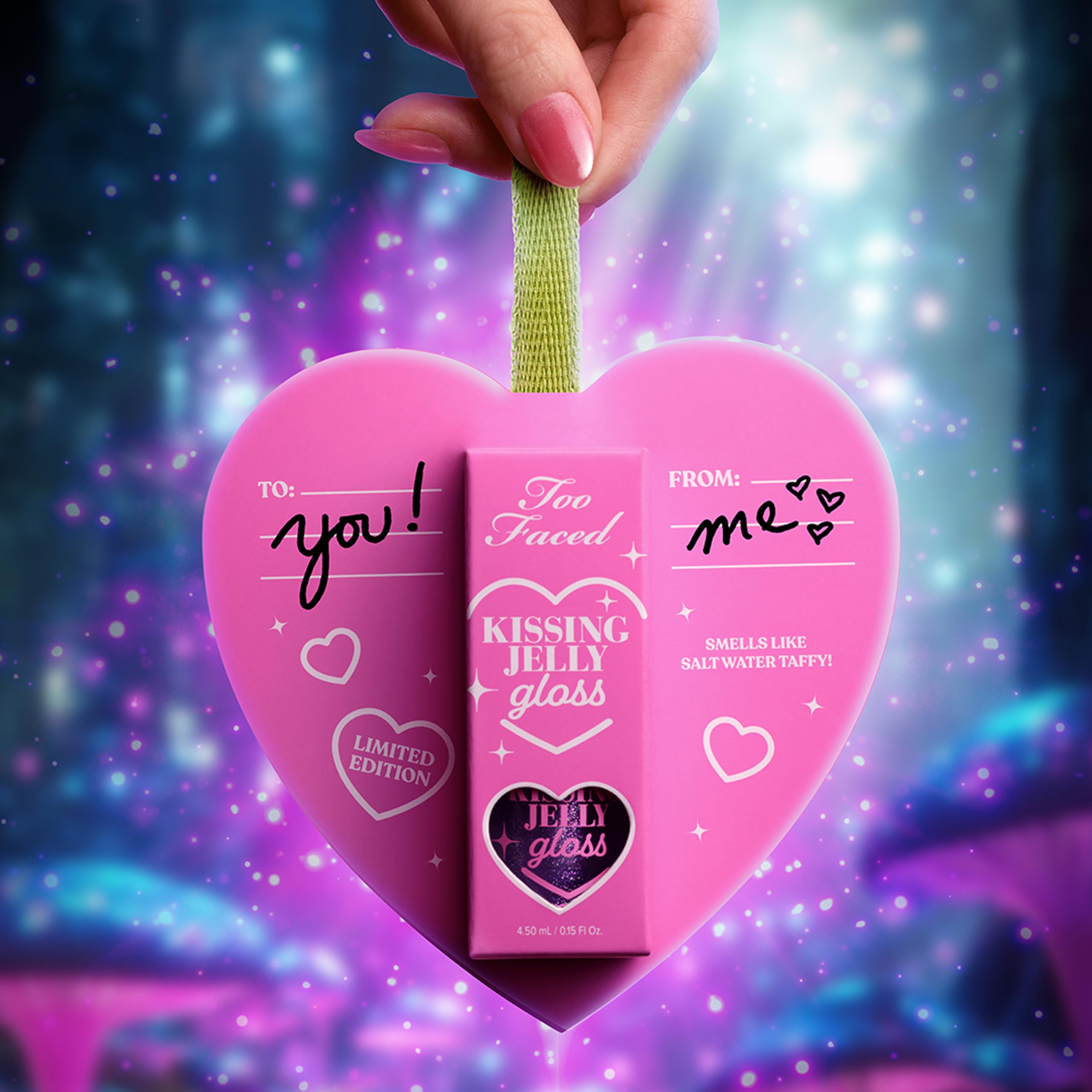 Too Faced Kissing Jelly Ornament shows iridescent shine detail.