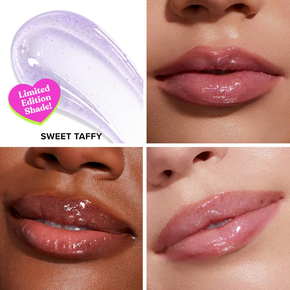 Too Faced Kissing Jelly Ornament lip application demonstrates instant moisture and shine.