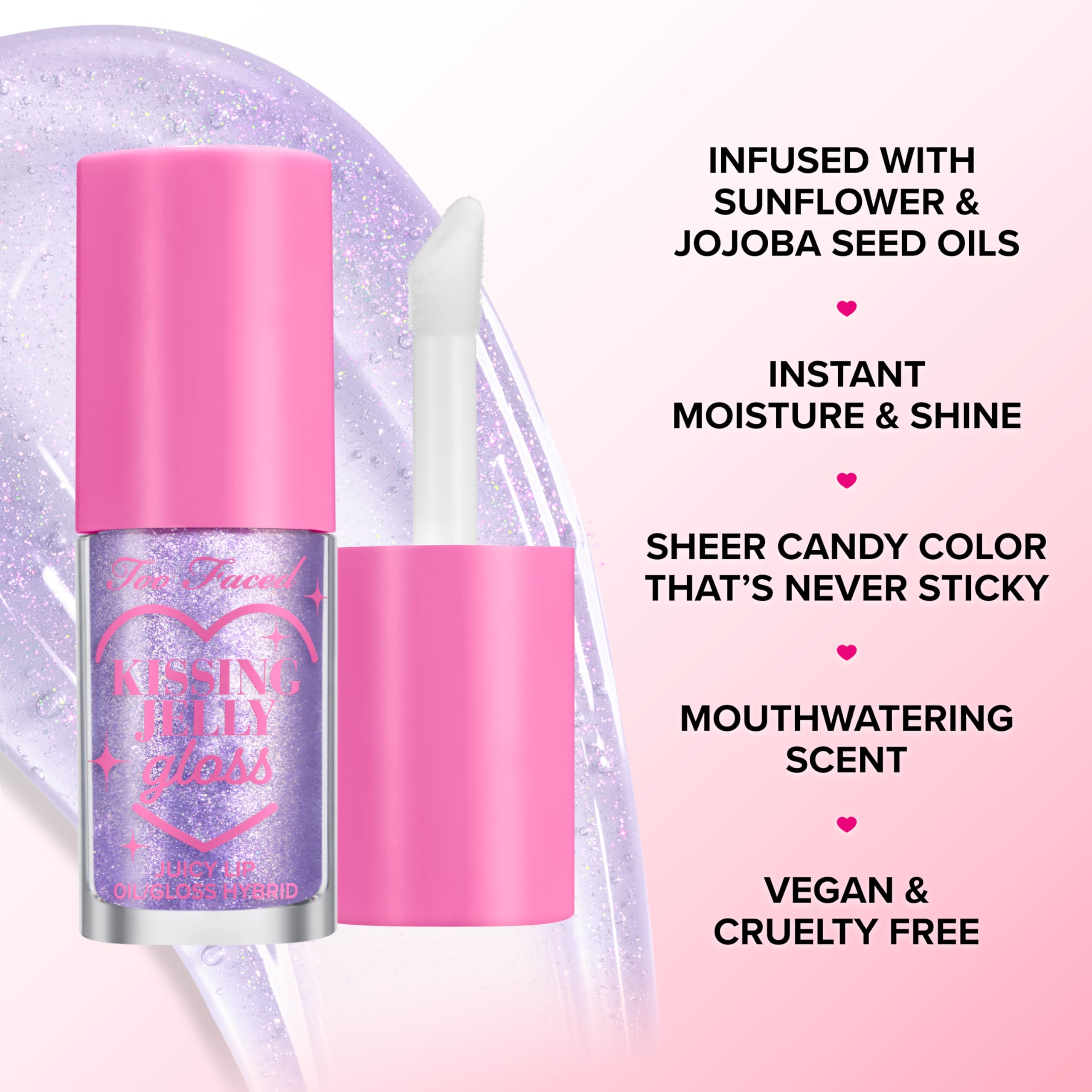 Too Faced Kissing Jelly Ornament sunflower and jojoba oils shown up close.